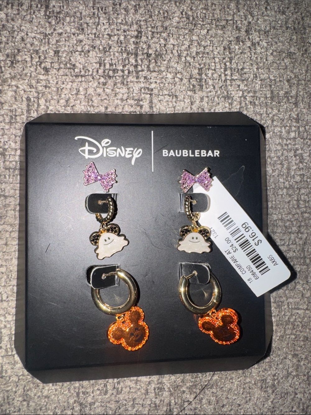 Disney x BaubleBar Halloween 3-Pair Gold Earrings Set NWT Ghost Pumpkin Mickey